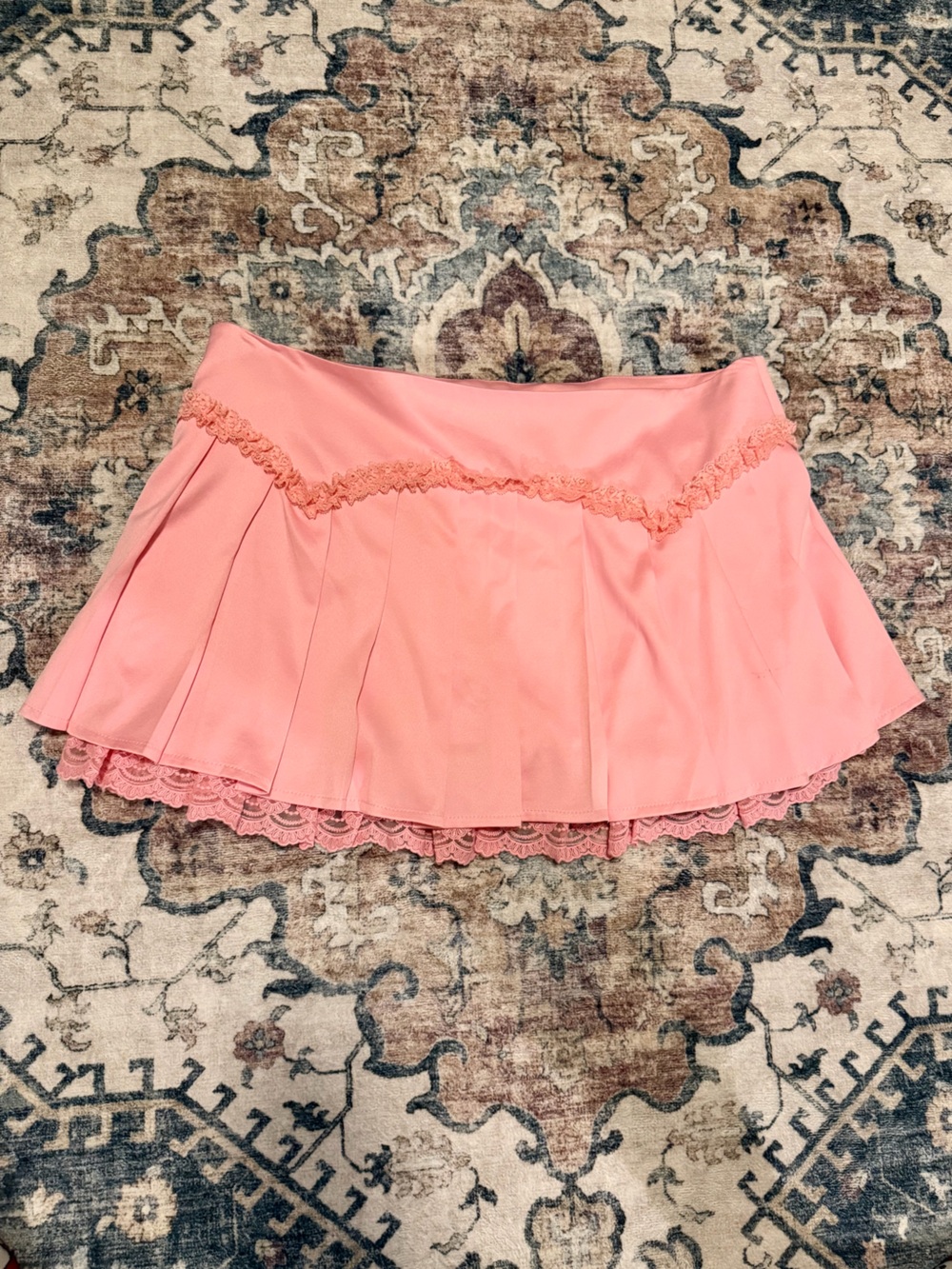 Dolls Kill Pastel Pink Ruffled Pleated Skater Mini Skirt - Picture 2 of 4